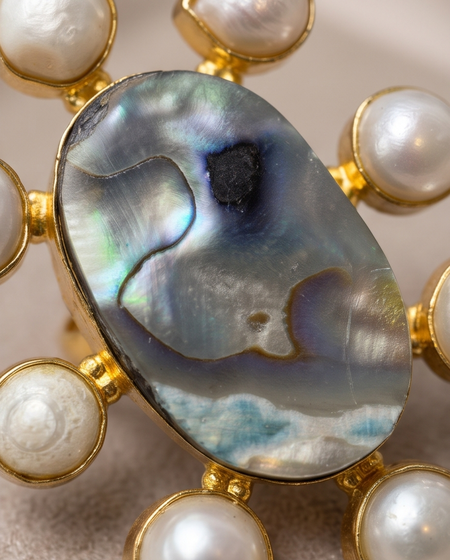 Bague nacre d’abalone et perles de culture - Beeld 4 - Uniek handgemaakt sieraad
