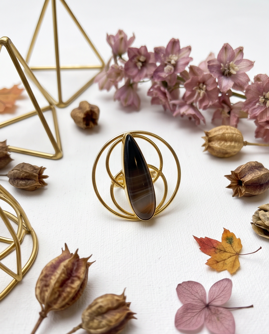 Bague agate grise rubanée – Design géométrique - Beeld 3 - Uniek handgemaakt sieraad