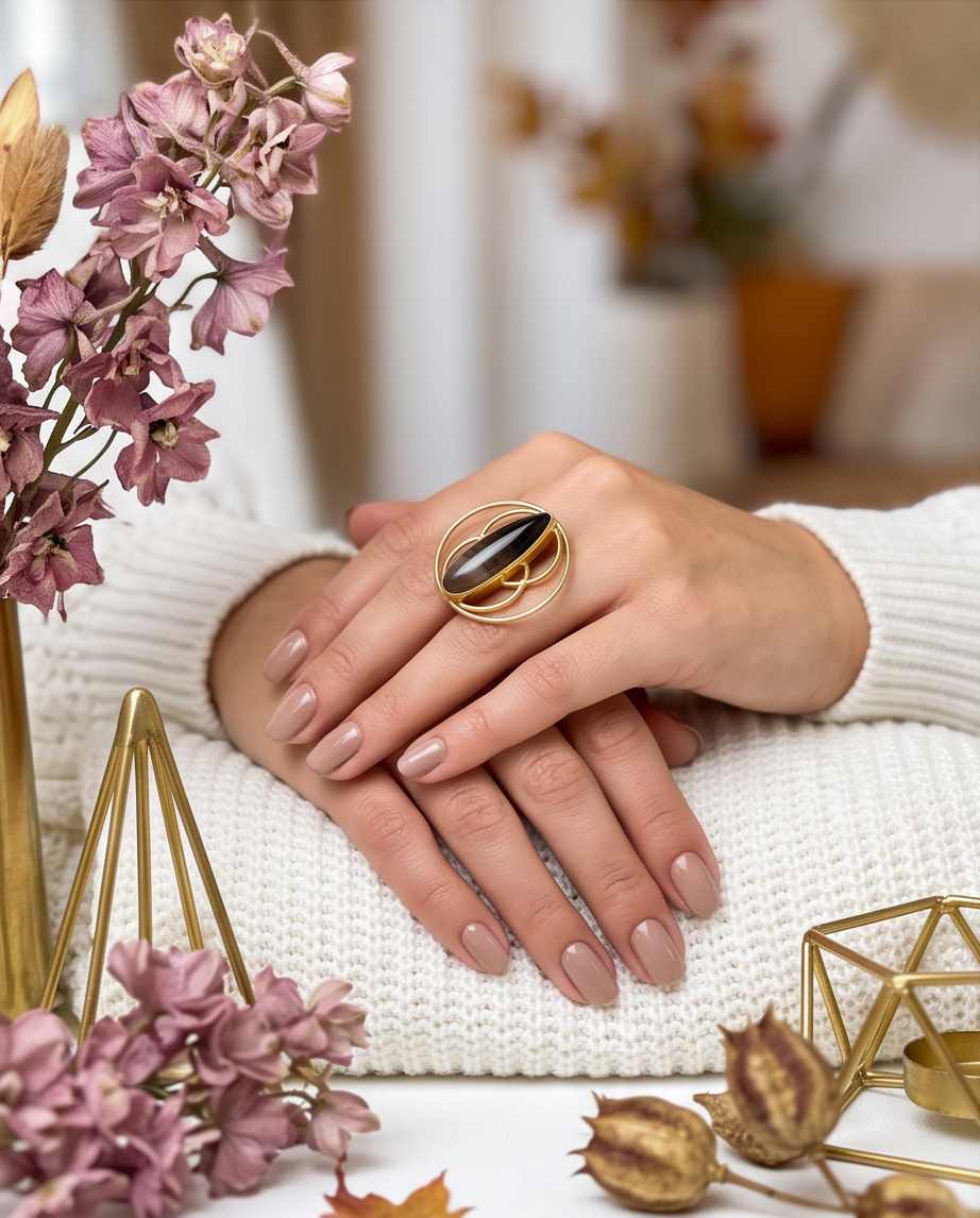 Bague agate grise rubanée – Design géométrique - Beeld 2 - Uniek handgemaakt sieraad