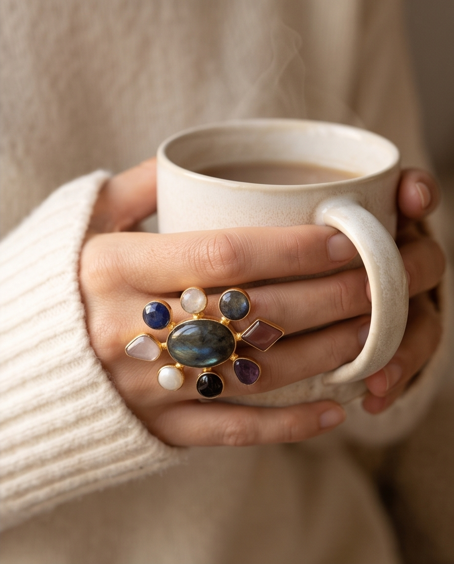 Bague labradorite multipierres naturelles – Fleur Sauvage - View 1 - Unique handmade piece
