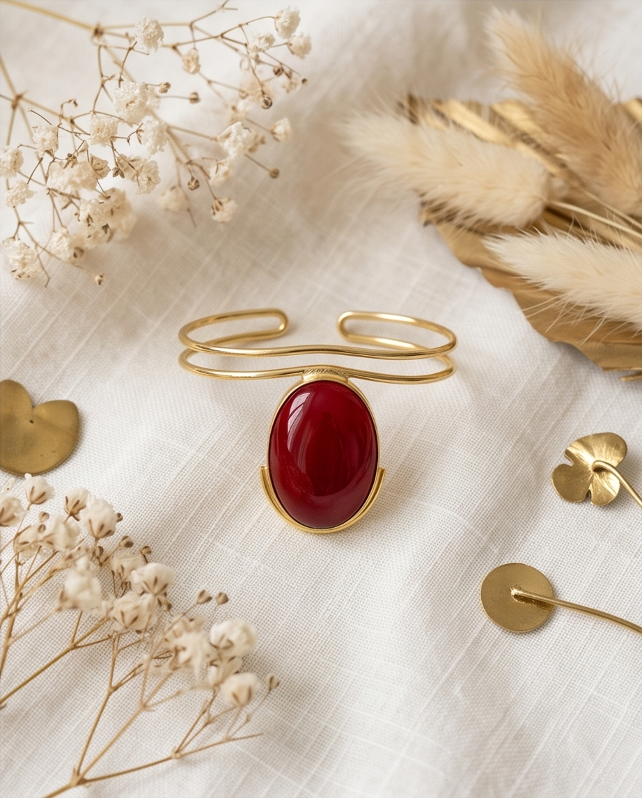 Bracelet manchette cornaline - Beeld 1 - Uniek handgemaakt sieraad