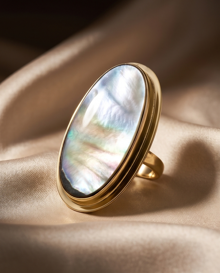 Bague nacre ovale - Vue 4 - Pièce unique faite main