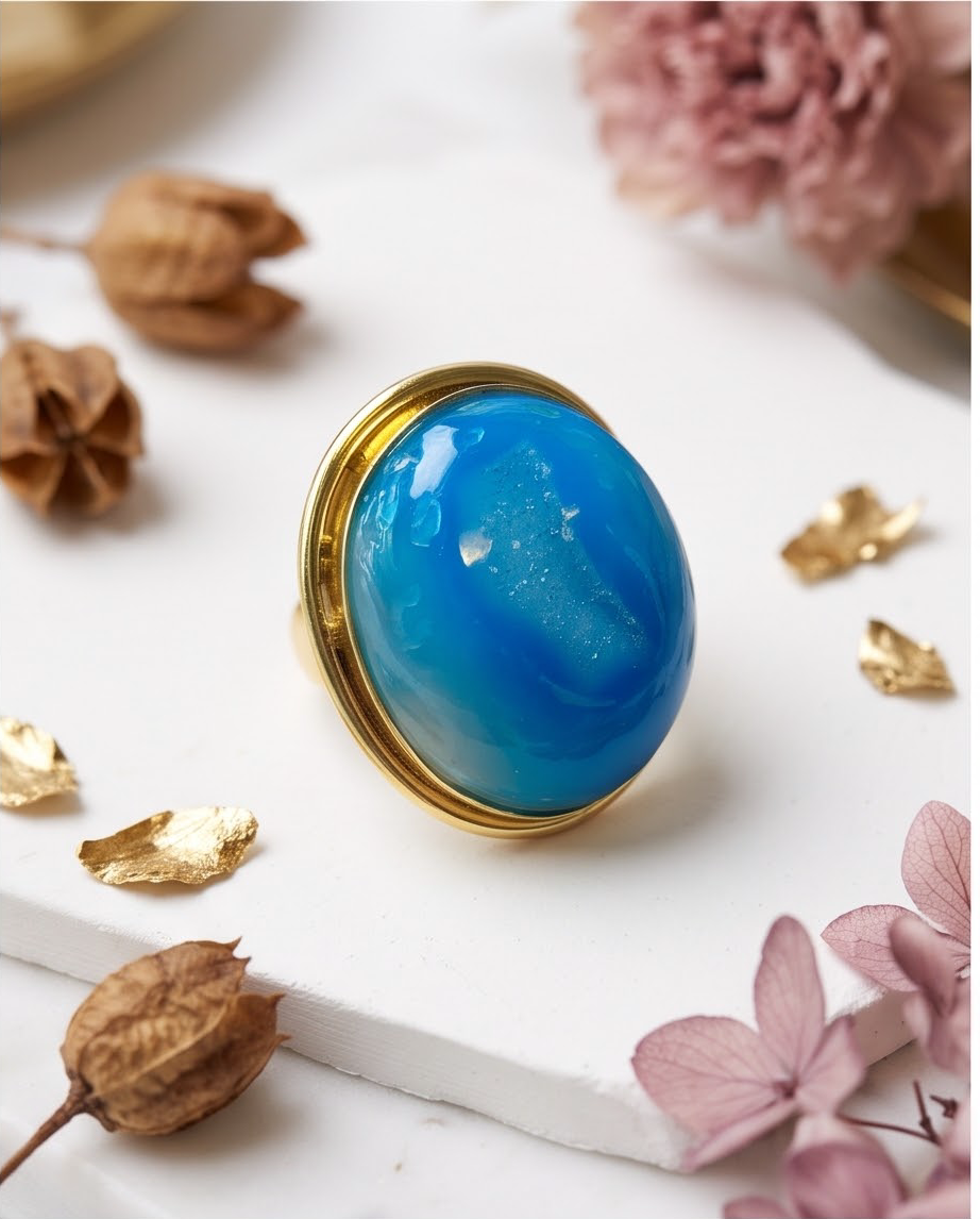 Bague agate druse à cristaux scintillants - Beeld 1 - Uniek handgemaakt sieraad
