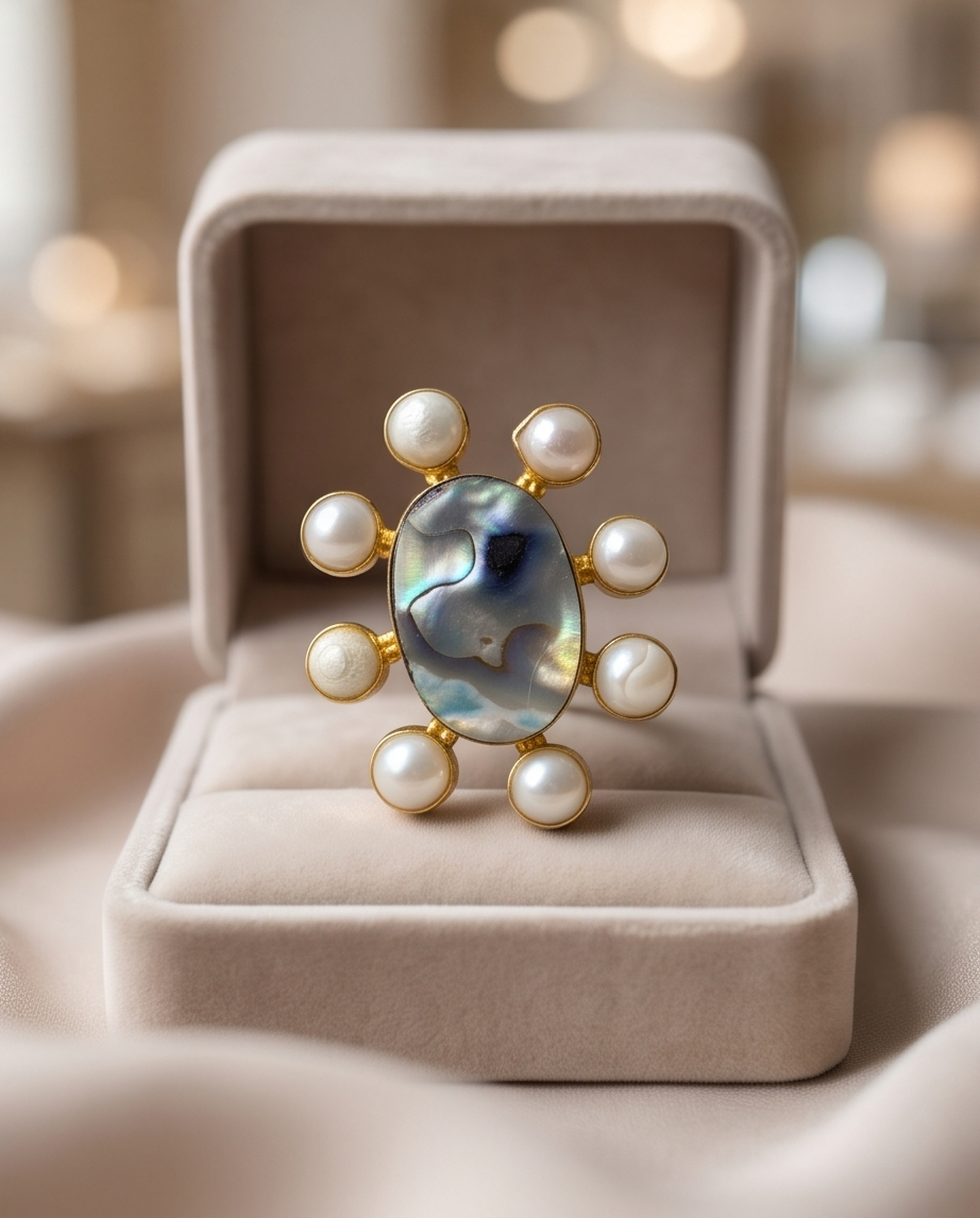 Bague nacre d’abalone et perles de culture - Beeld 3 - Uniek handgemaakt sieraad