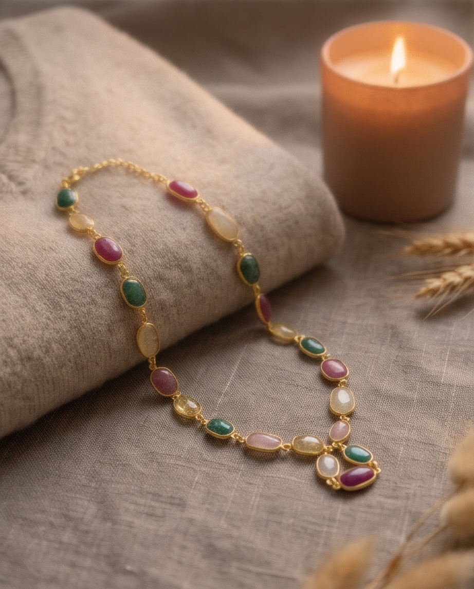 Collier sautoir aux pierres multicolores - Beeld 1 - Uniek handgemaakt sieraad