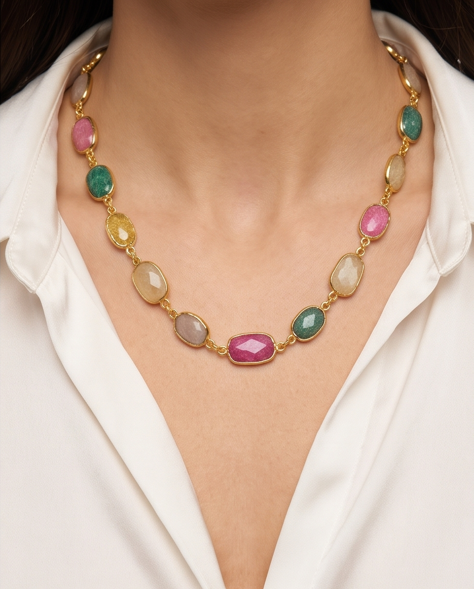 Collier sautoir aux pierres multicolores - Beeld 4 - Uniek handgemaakt sieraad