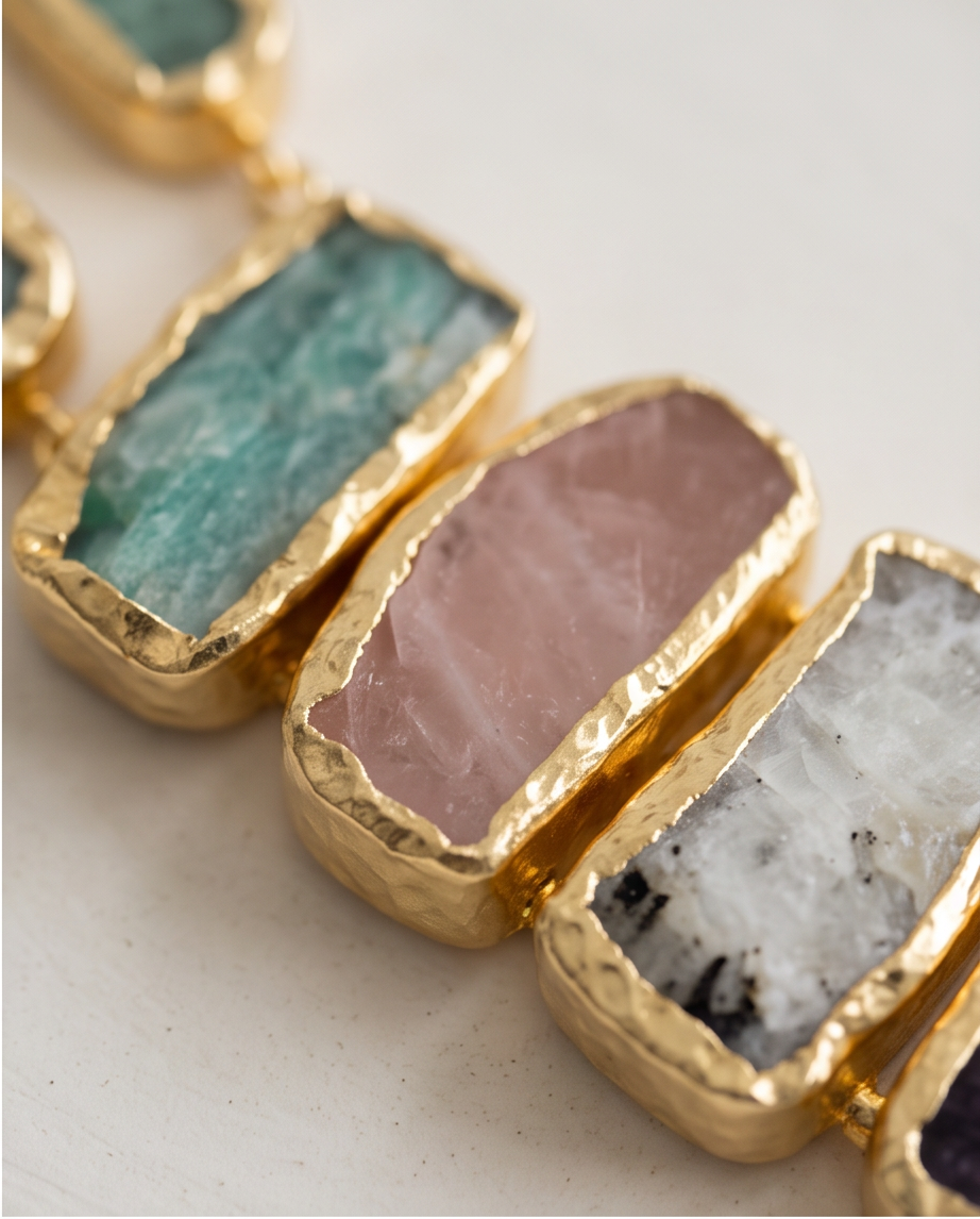 Collier cravate multipierres brutes & cabochons - Vue 4 - Pièce unique faite main