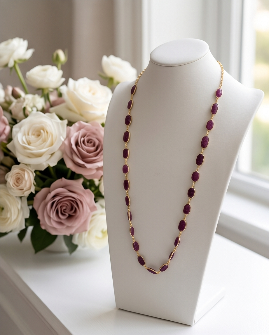 Collier sautoir en racine de rubis - Vue 3 - Pièce unique faite main