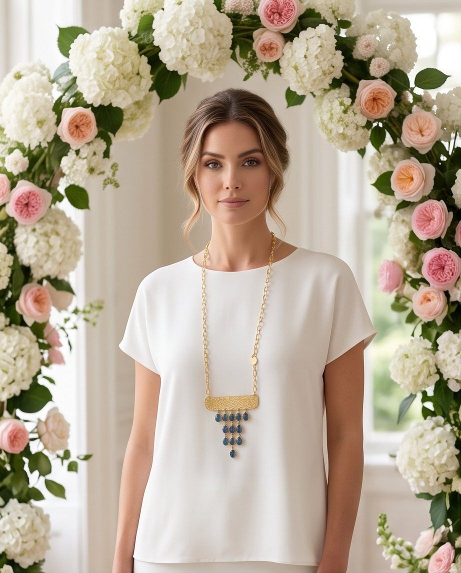 Collier statement racine de saphir. - Vue 2 - Pièce unique faite main