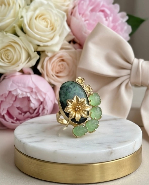 Bague statement racine d’émeraude et quartz - Vue 1 - Pièce unique faite main