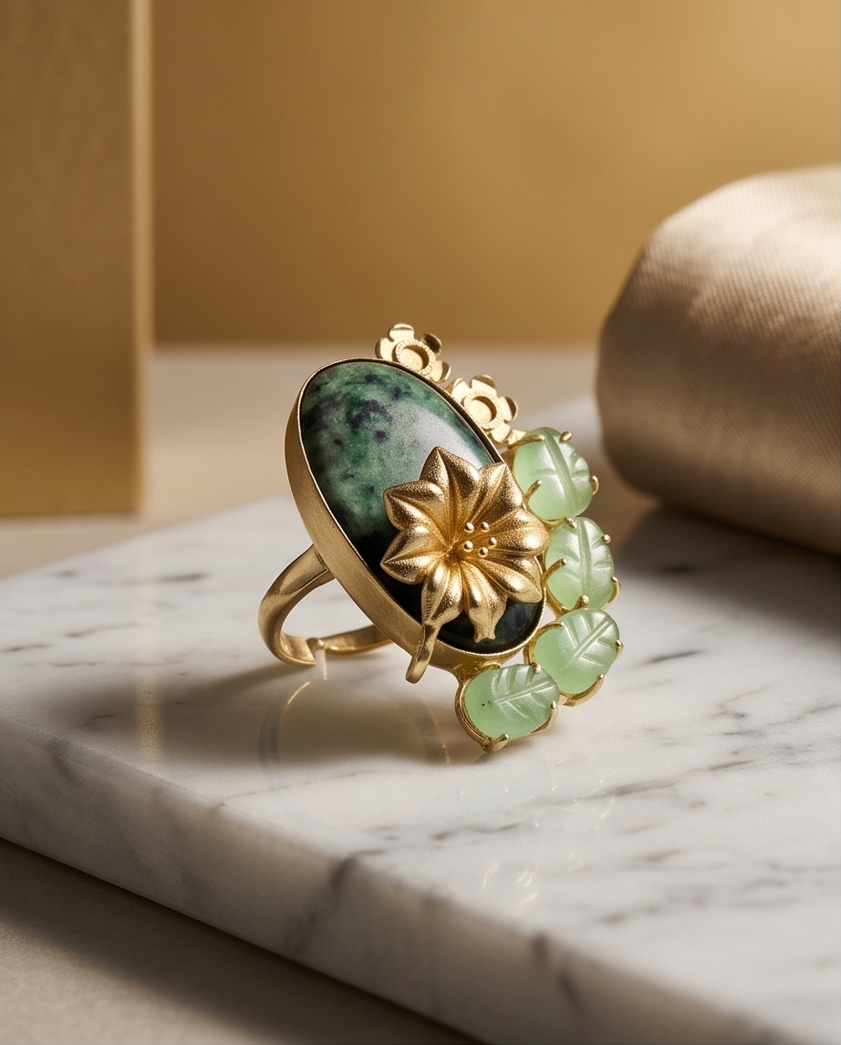 Bague statement racine d’émeraude et quartz - Vue 5 - Pièce unique faite main