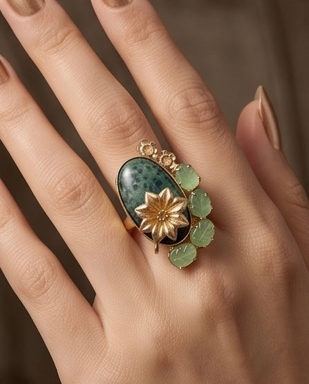 Bague statement racine d’émeraude et quartz - Vue 4 - Pièce unique faite main