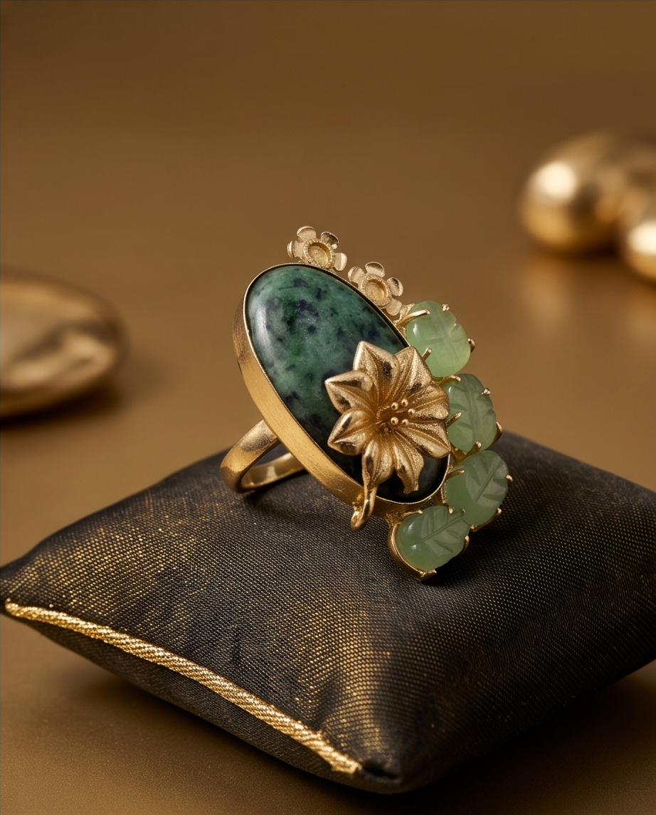 Bague statement racine d’émeraude et quartz - Vue 7 - Pièce unique faite main