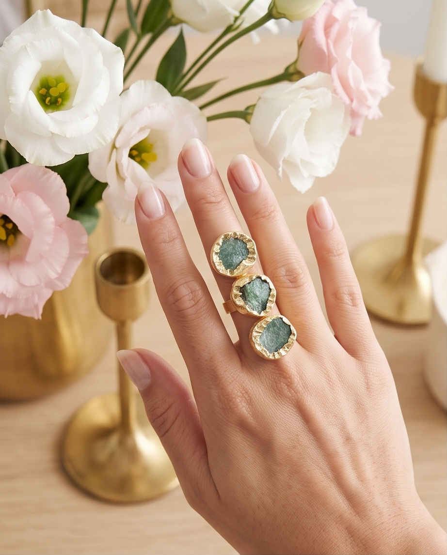 Bague statement aventurine brute - Vue 1 - Pièce unique faite main