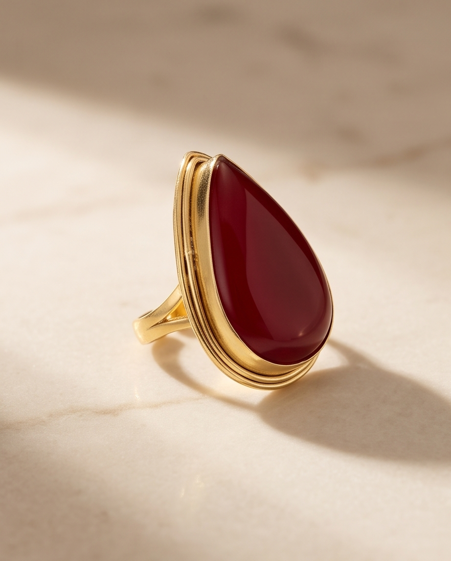 Bague cabochon cornaline - Vue 3 - Pièce unique faite main