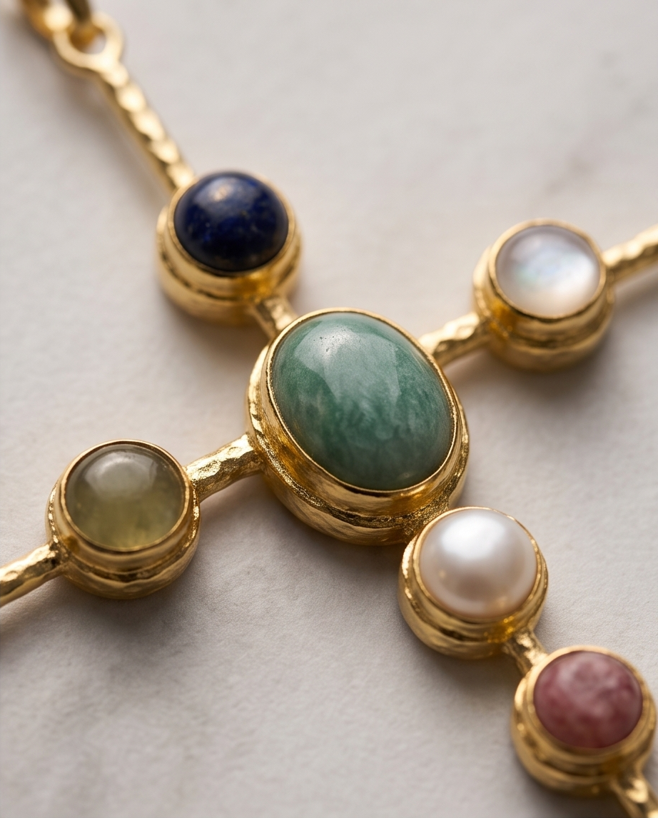 Pendentif croix multipierres et sa chaîne - Vue 5 - Pièce unique faite main