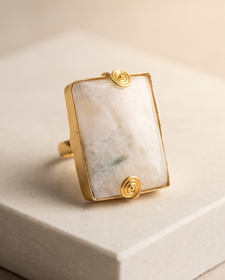 Bague statementcabochon pierre de lune - View 3 - Unique handmade piece
