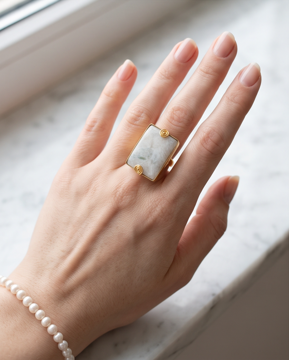 Bague statementcabochon pierre de lune - View 4 - Unique handmade piece