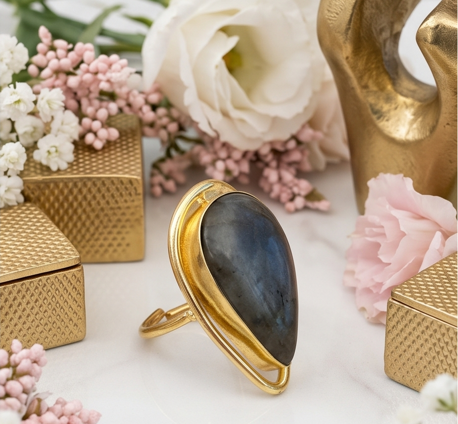 Bague  cabochon de labradorite