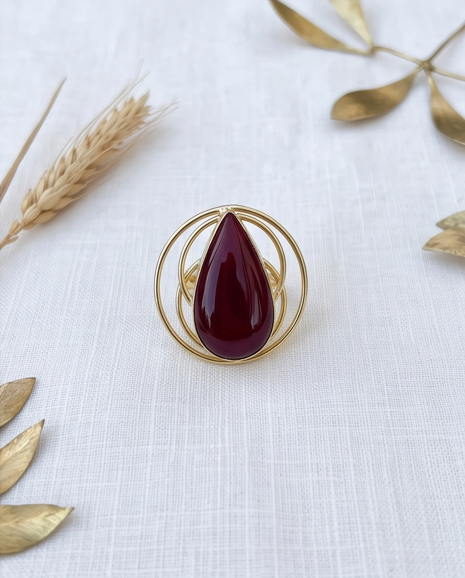Bague cornaline goutte cercles dorés