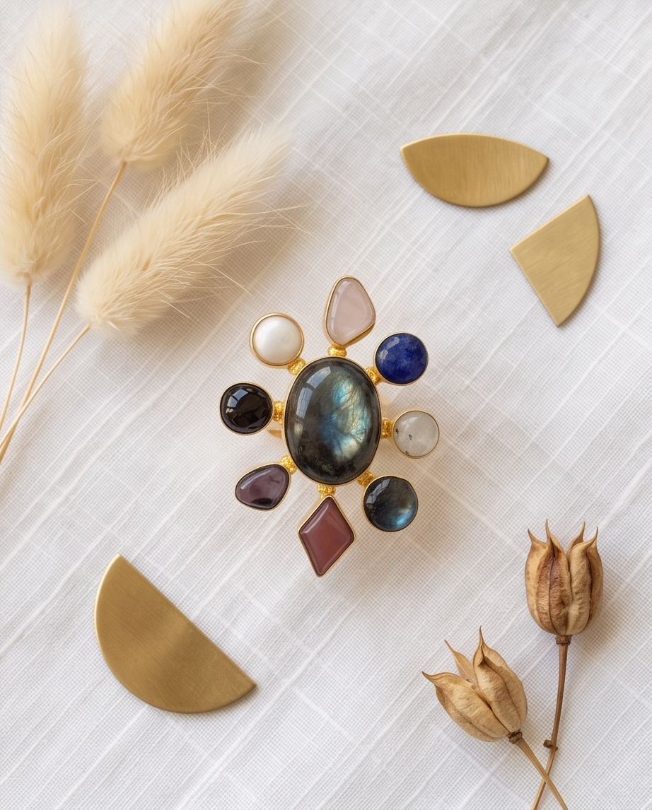Bague labradorite multipierres naturelles – Fleur Sauvage - View 3 - Unique handmade piece
