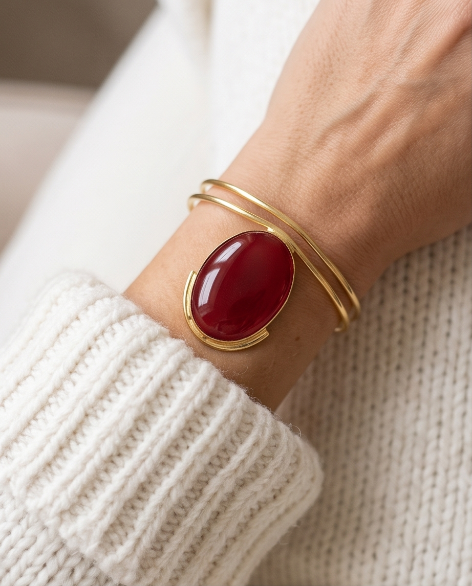 Bracelet manchette cornaline - Beeld 2 - Uniek handgemaakt sieraad