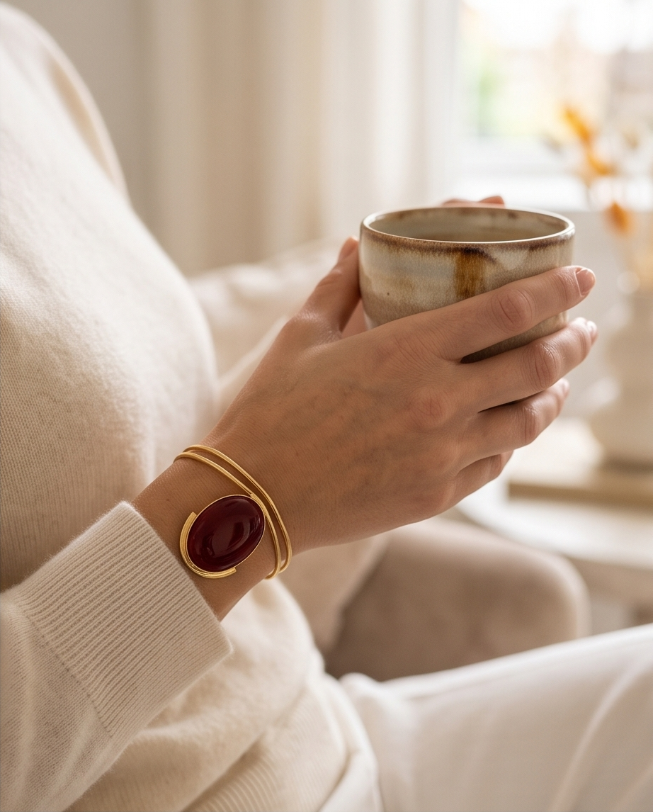 Bracelet manchette cornaline - Beeld 4 - Uniek handgemaakt sieraad