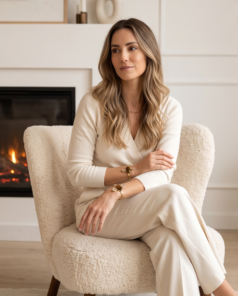 Bracelet œil de tigre, quartz rutile et nacre - Beeld 3 - Uniek handgemaakt sieraad