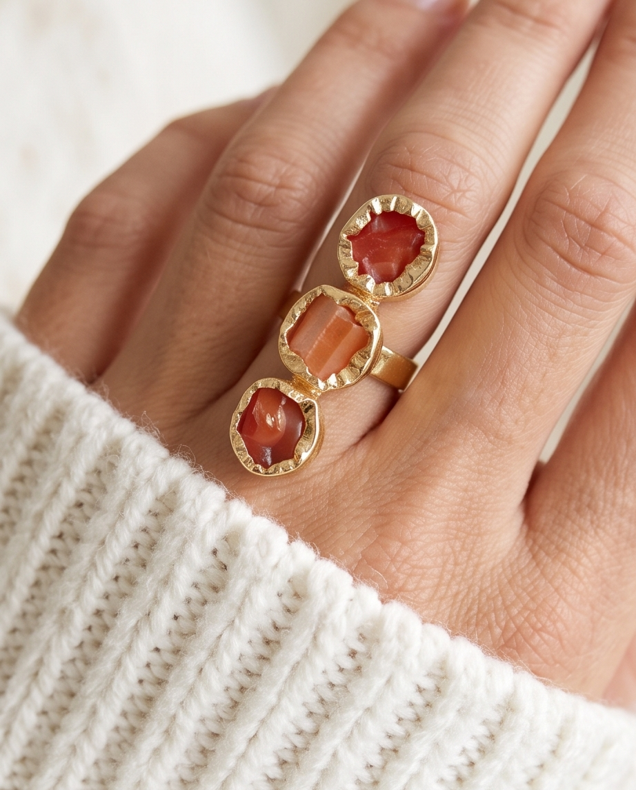 Bague cornaline brute multi cabochons - Beeld 3 - Uniek handgemaakt sieraad