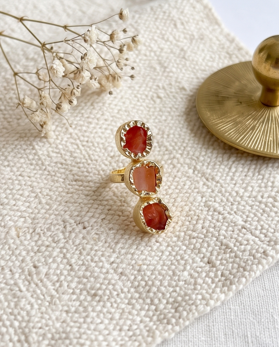 Bague cornaline brute multi cabochons