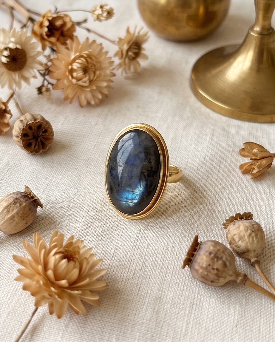 Bague labradorite cabochon - Beeld 1 - Uniek handgemaakt sieraad